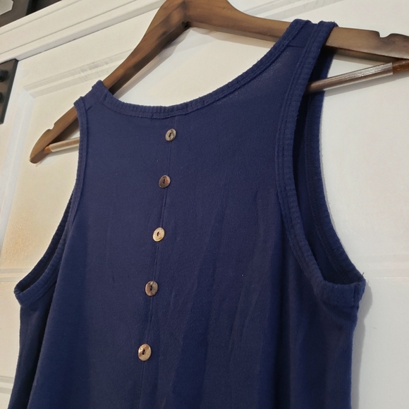Coin 1804 M Sleeveless Knit Tank Top Navy Button Back Detail Relaxed Fit Stretch - Picture 4 of 10